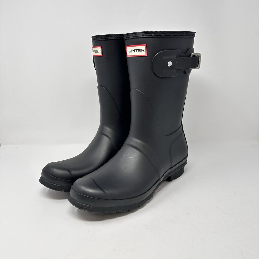 Hunter Original Short Mid Calf Rain Boots Matte Black Women Size 10